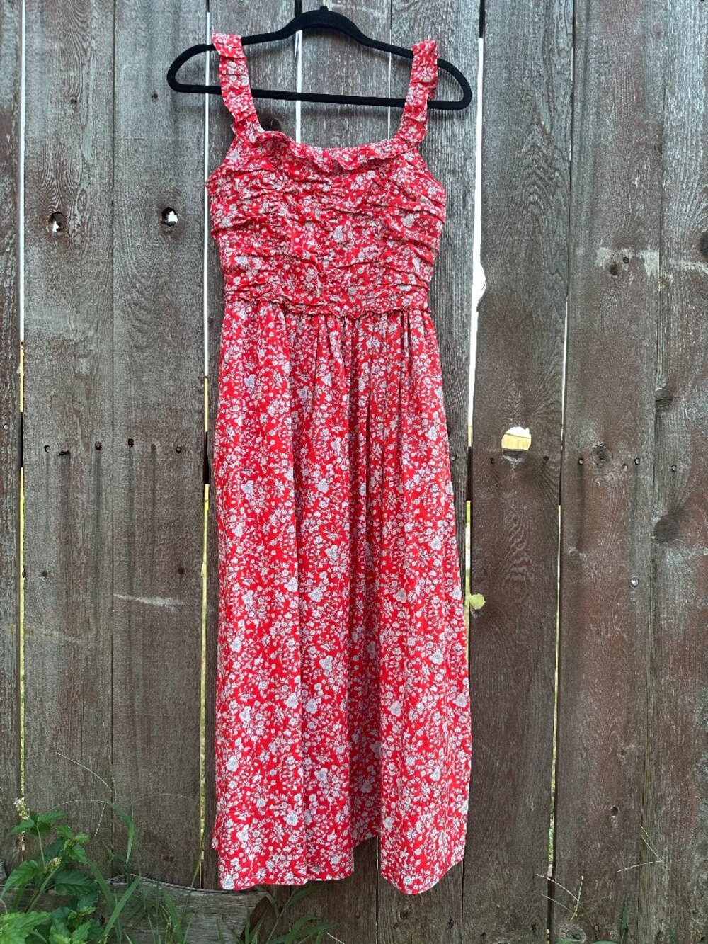 Sea New York Lucille Liberty Floral Smocked Puff Sleeve Midi Dress Red Size S